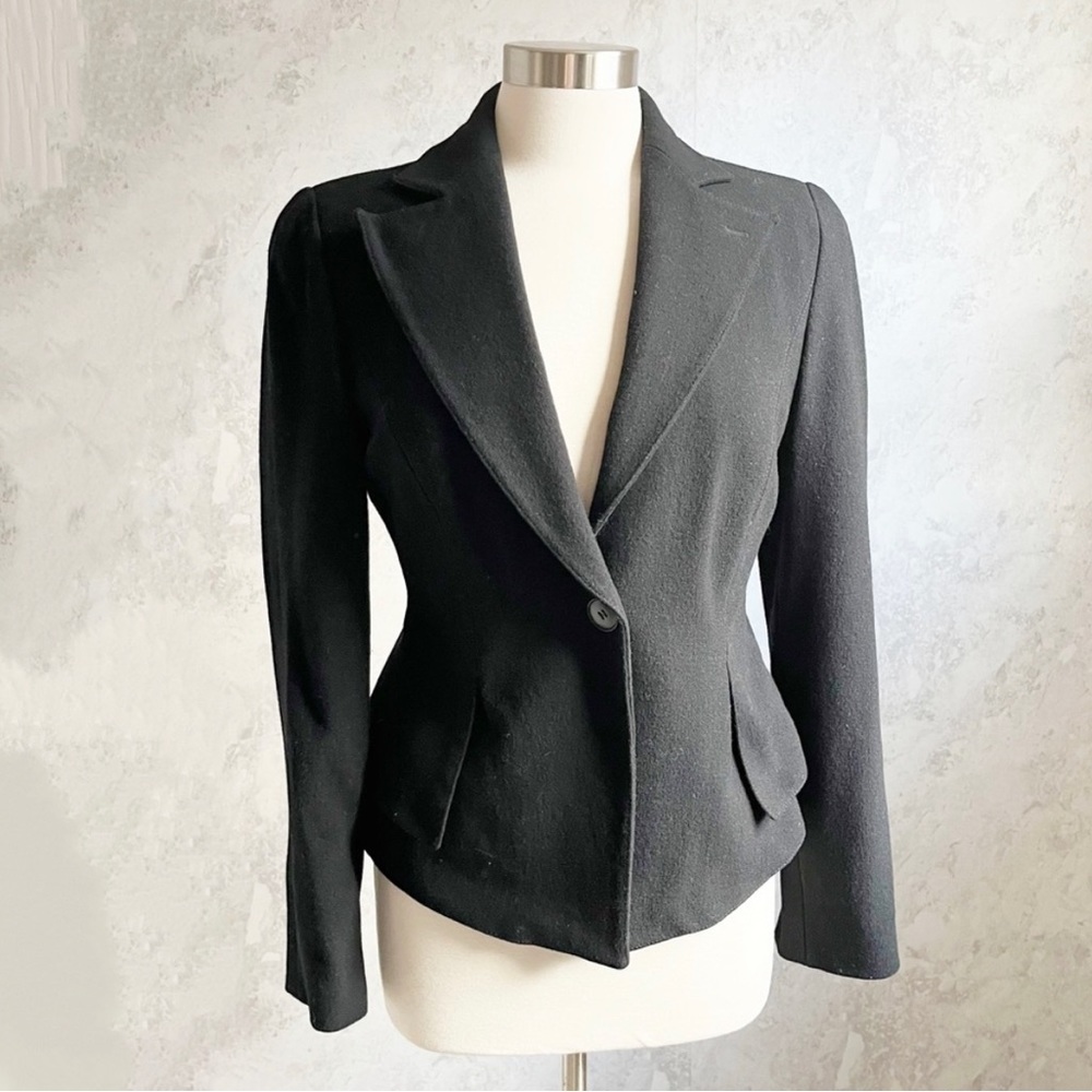 Emporio Armani Black Wool Blend One Button Blazer Jacket Womens 10 Lined Classic